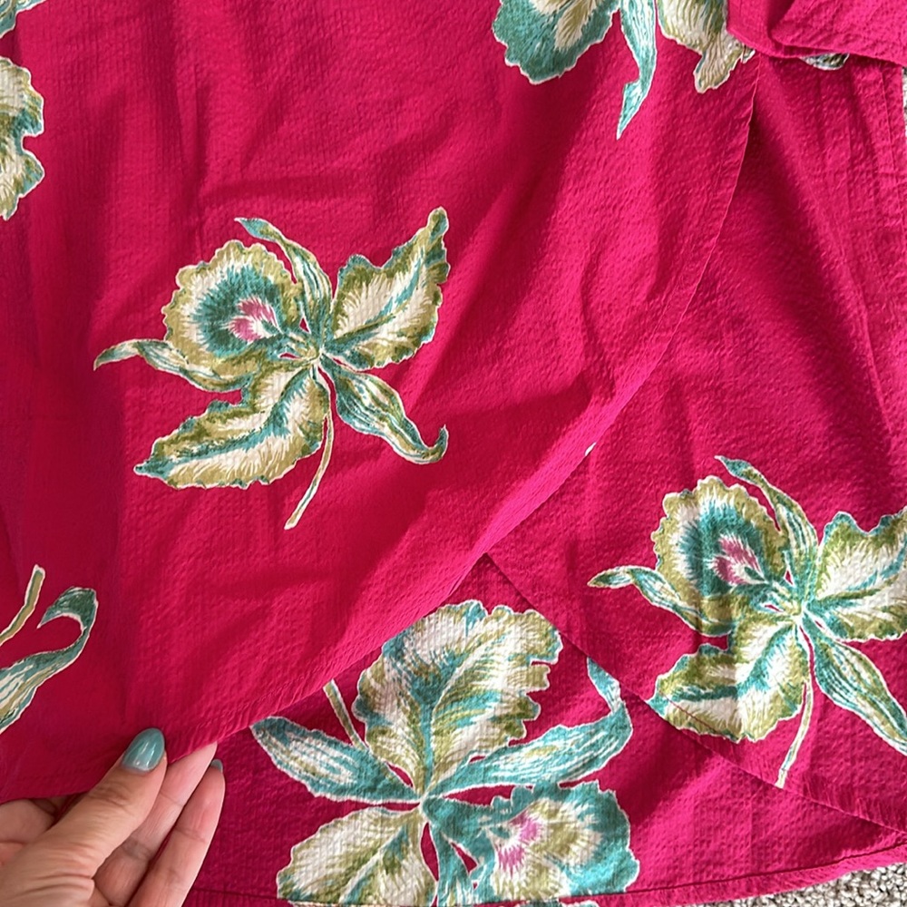 FAHERTY Pacifca Seersucker Berry Pink Floral Wrap Skirt Organic Cotton S - Picture 3 of 6